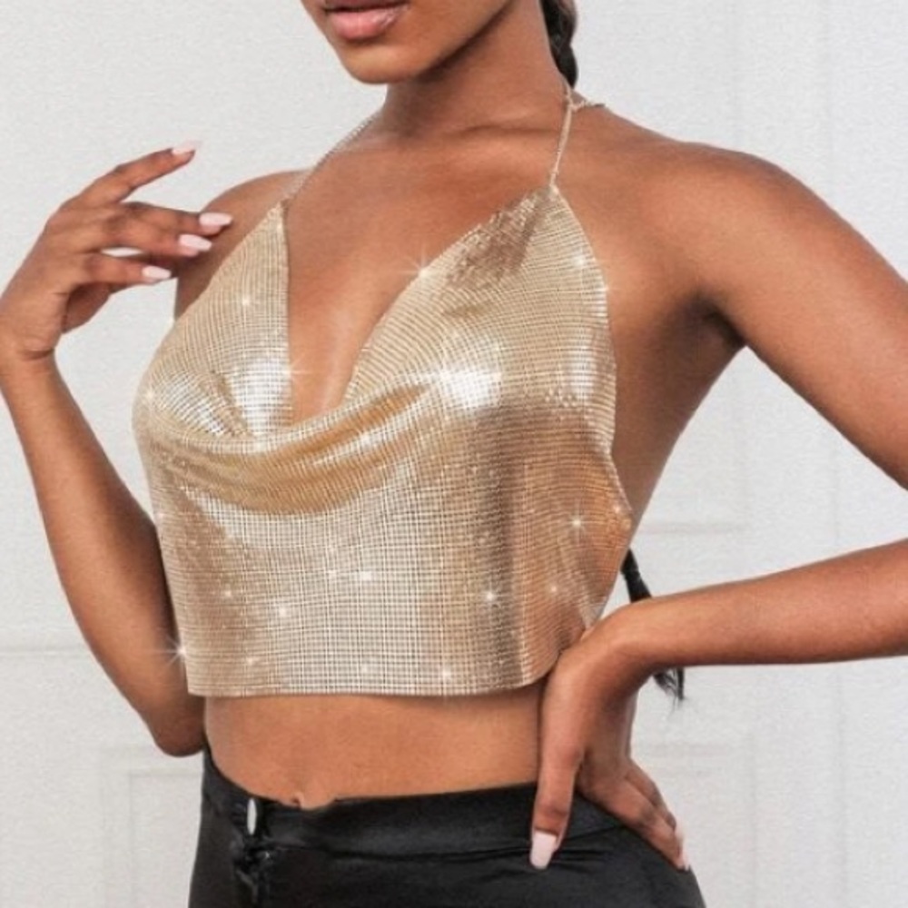 Gold chain halter top
